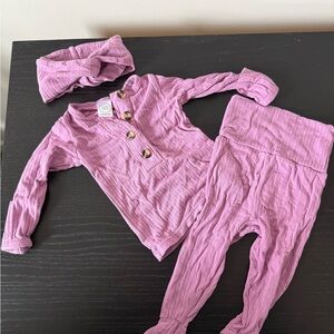 Purple Buttoned Baby Outfit with Headband